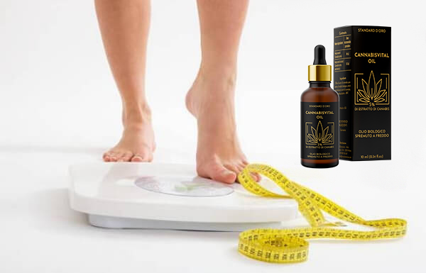 mujer, báscula, centímetro, Cannabisvital Oil